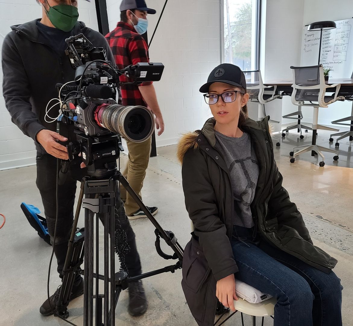Amanda Cryer on film set.