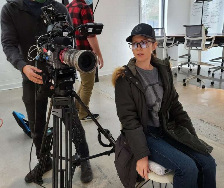 Amanda Cryer on film set.